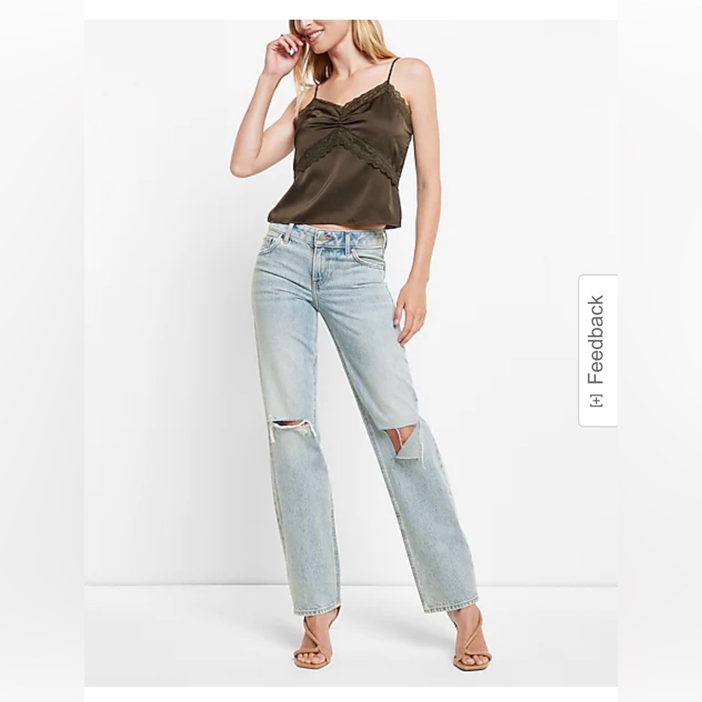 Express low rise light wash ripped jeans, size 2R, worn once!!!
